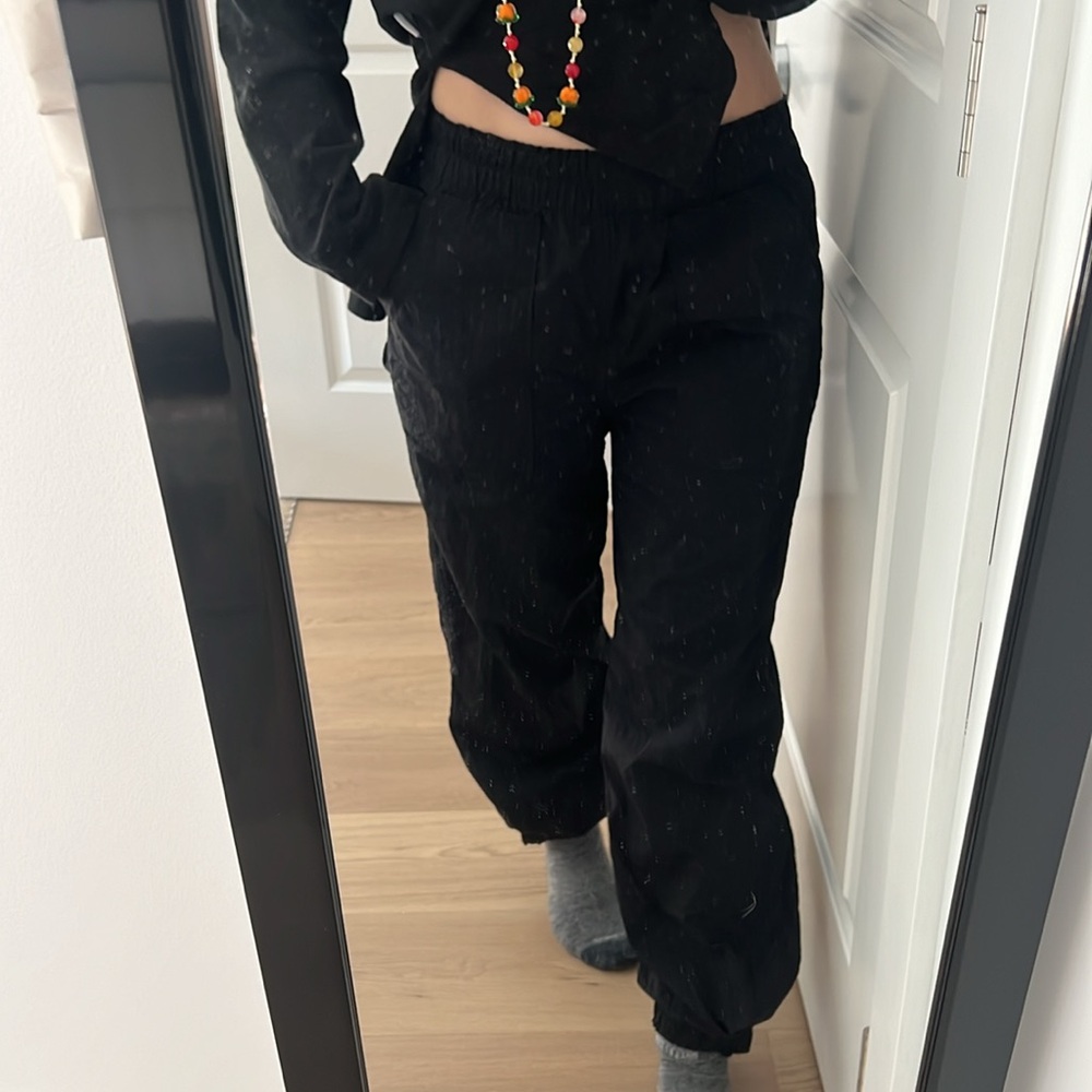 Ganni Black woven Track pants 36